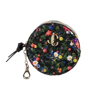 SALE!!! Jimmy Choo Satin silk floral logo coin pouch keychain wallet NEW